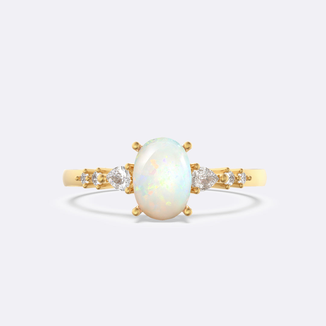 Opal Ellipsis Side Stones Oval Ring