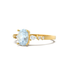 Aquamarine Ellipsis Side Stones Oval Ring