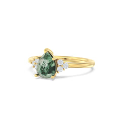 Moss Agate Melody Halo Pear Ring