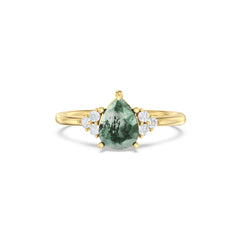 Moss Agate Melody Halo Pear Ring