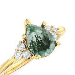 Moss Agate Melody Halo Pear Ring