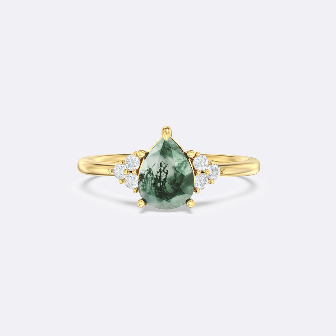 Moss Agate Melody Halo Pear Ring