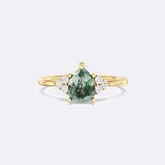 Moss Agate Melody Halo Pear Ring