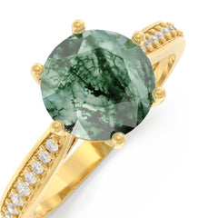 Moss Agate Raw Pave Round Ring