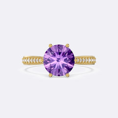 Amethyst Raw Pave Round Ring