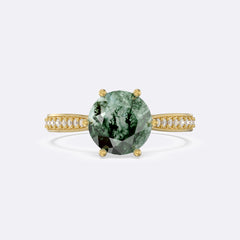 Moss Agate Raw Pave Round Ring