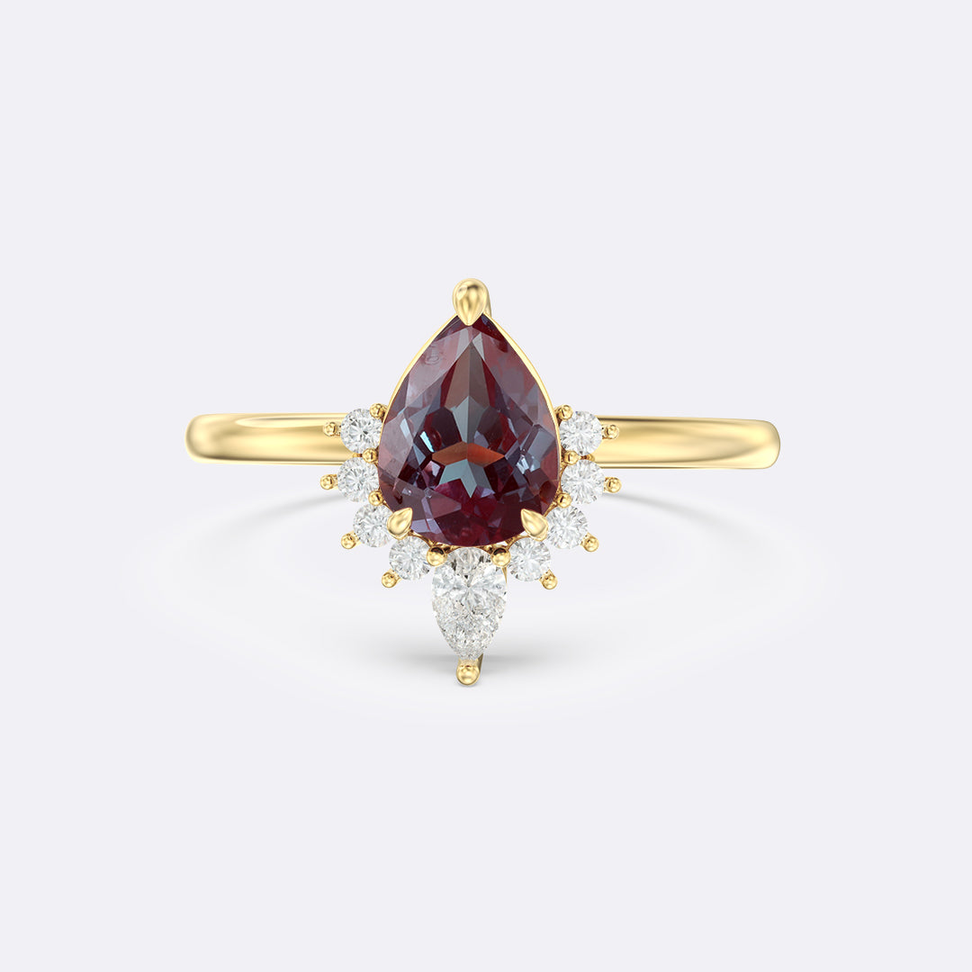 Alexandrite Eva Halo Pear Ring