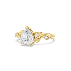 Moissanite Leaf Side Stones Pear Ring