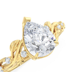 Moissanite Leaf Side Stones Pear Ring