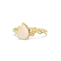 Opal Leaf Side Stones Pear Ring