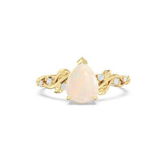 Opal Leaf Side Stones Pear Ring