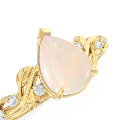 Opal Leaf Side Stones Pear Ring