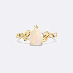 Opal Leaf Side Stones Pear Ring