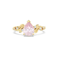 Lab Pink Sapphire Leaf Side Stones Pear Ring