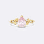 Lab Pink Sapphire Leaf Side Stones Pear Ring