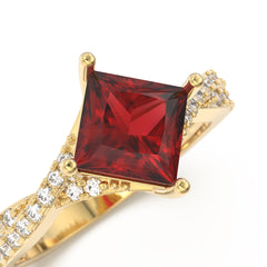 Garnet Petite Twisted Vine Pave Princess Ring