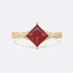 Garnet Petite Twisted Vine Pave Princess Ring