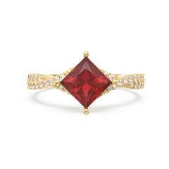 Garnet Petite Twisted Vine Pave Princess Ring