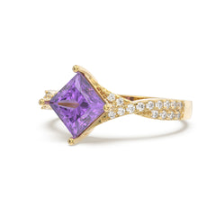 Amethyst Petite Twisted Vine Pave Princess Ring