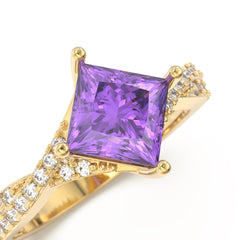 Amethyst Petite Twisted Vine Pave Princess Ring