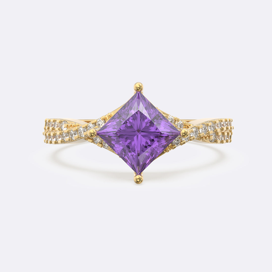 Amethyst Petite Twisted Vine Pave Princess Ring