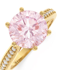 Lab Pink Sapphire Raw Pave Round Ring