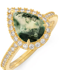 Moss Agate Cambria Pave Pear Ring