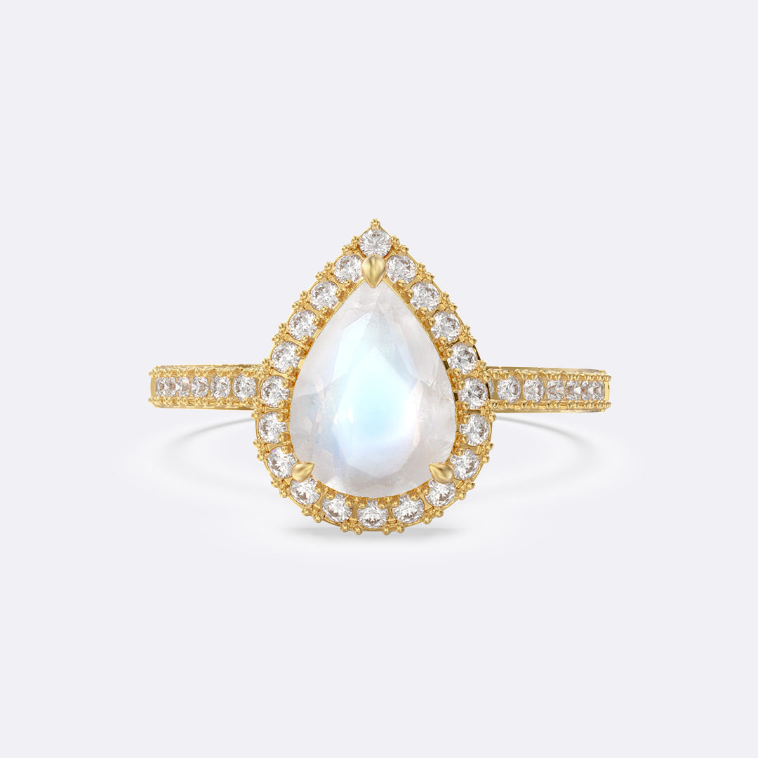 Moonstone Cambria Pave Pear Ring