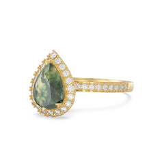 Moss Agate Cambria Pave Pear Ring