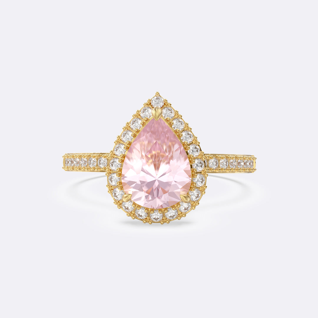 Lab Pink Sapphire Cambria Pave Pear Ring