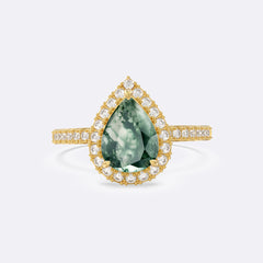 Moss Agate Cambria Pave Pear Ring