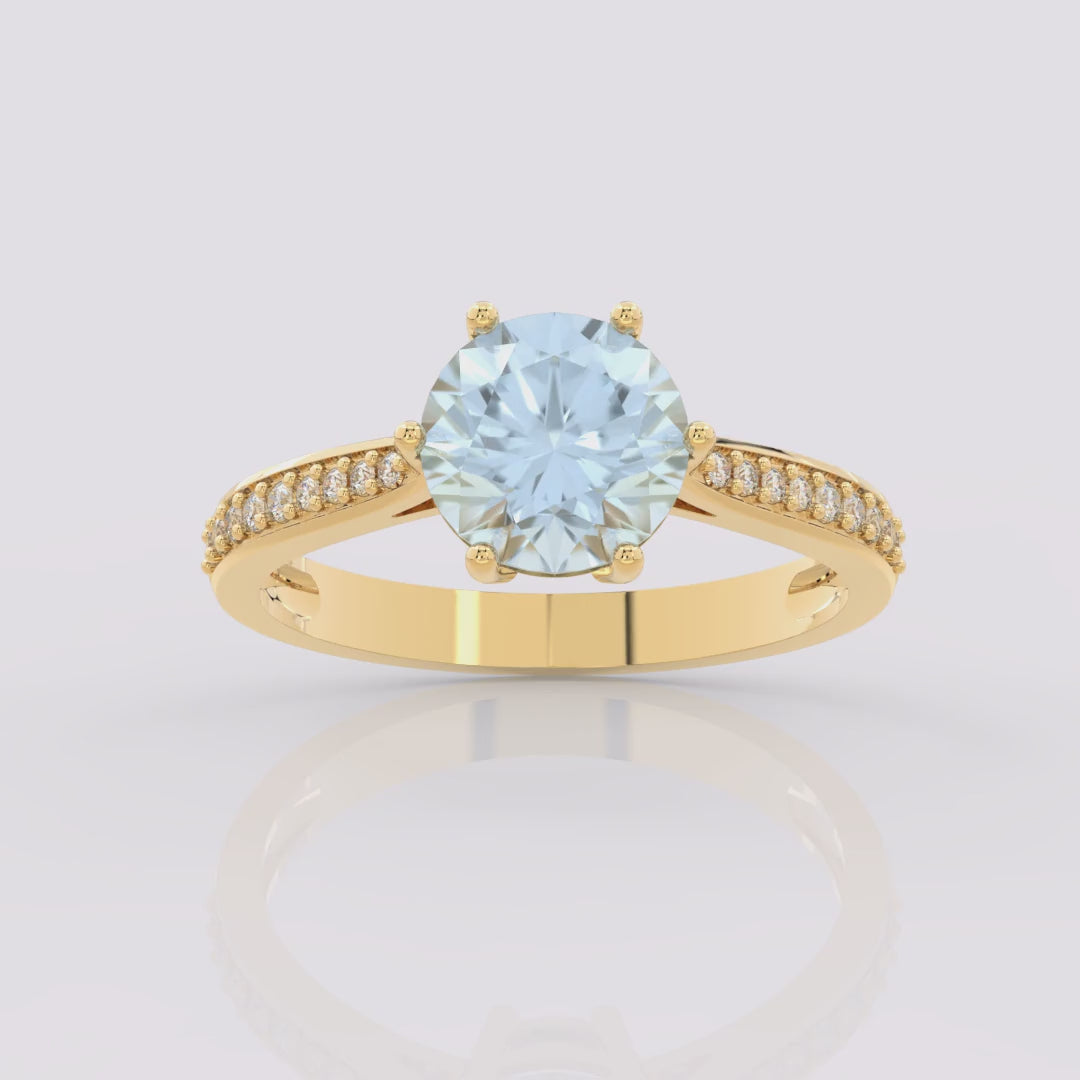 Aquamarine Raw Pave Round Ring