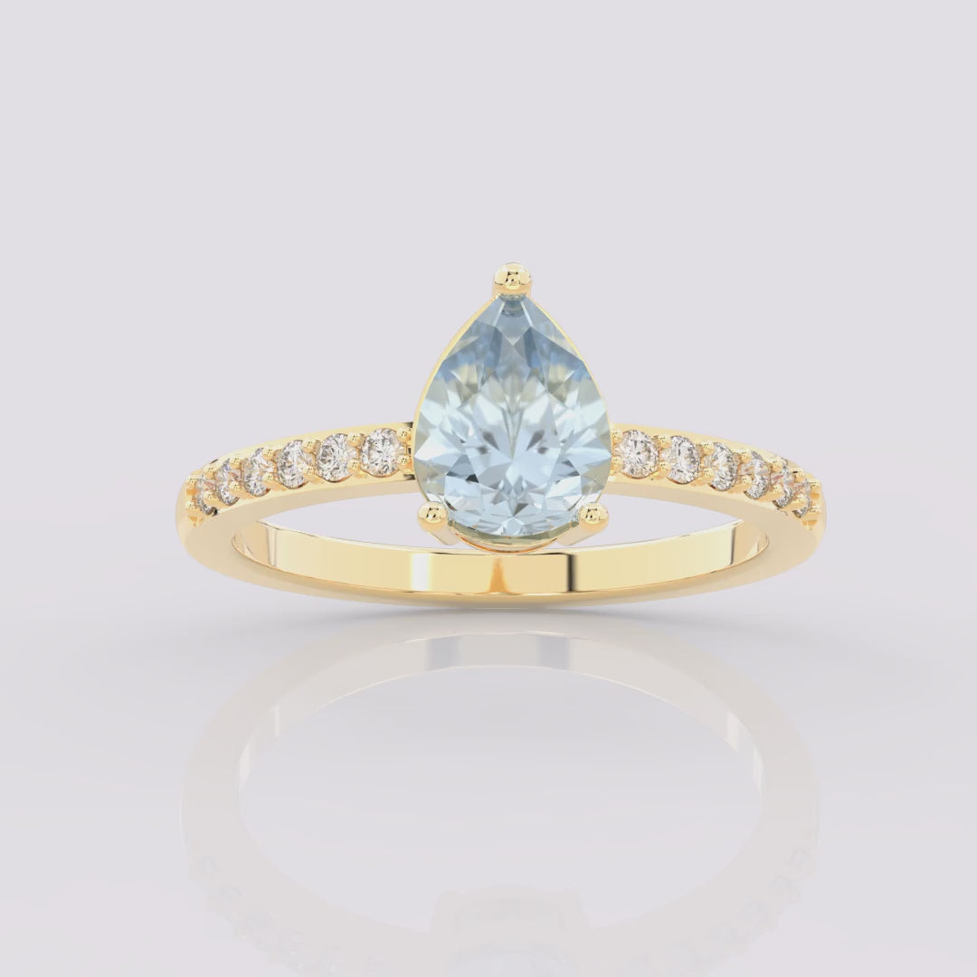 Aquamarine Raw Pave Pear Ring