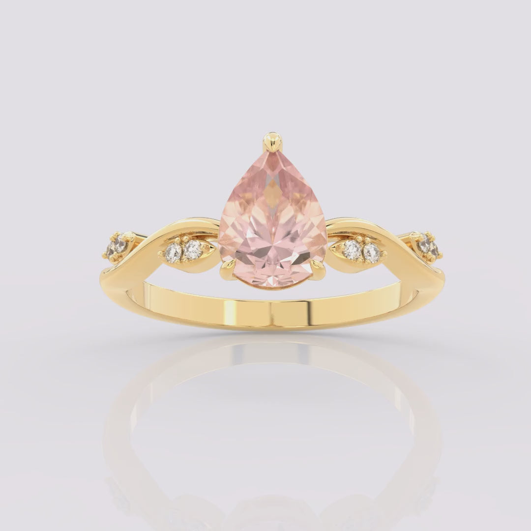 Lab Pink Sapphire Raw Side Stones Pear Ring